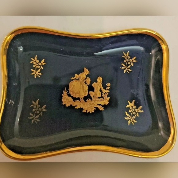 Limoges Castel France Courting Couple Minature Dish Cobalt & 22K Gold Trim - Picture 1 of 8